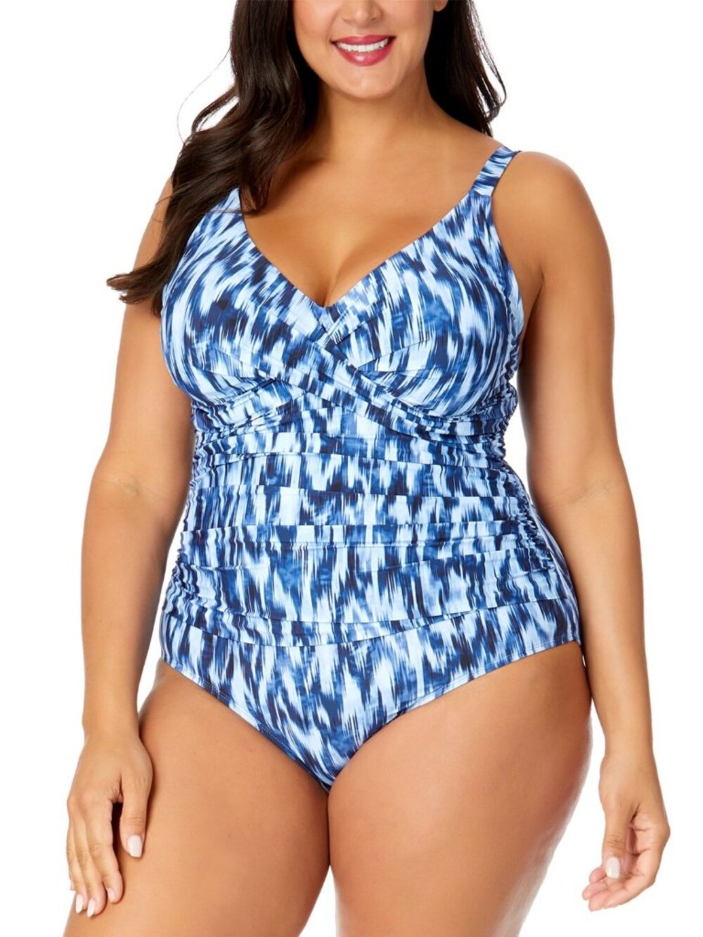 Anne Cole  Plus Size Printed Draped-Front Underwire One-Piece, Blues, Size 20W